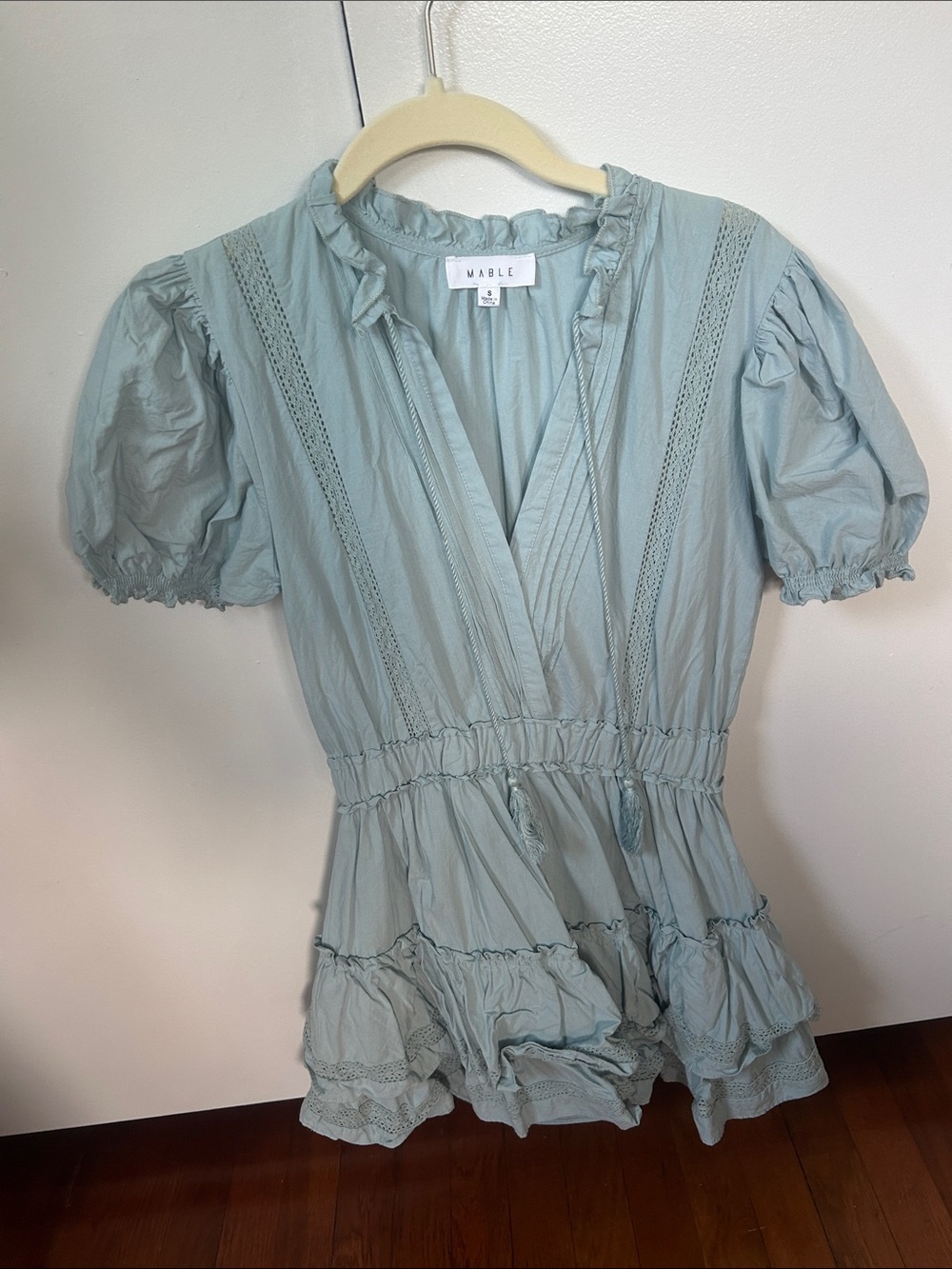 MARBLE Powder Blue Puff Sleeve Peplum Tunic